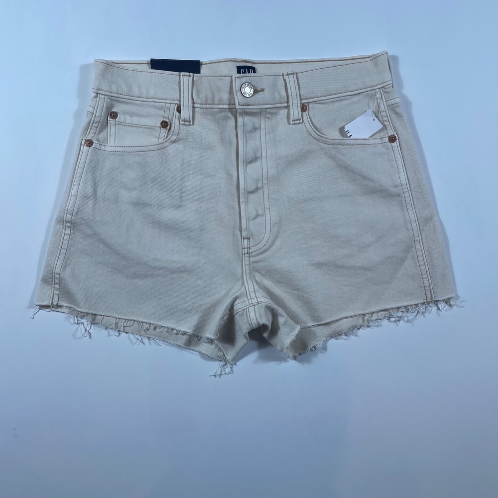 Gap Denim Cheeky Shorts Womens 4/27 High Rise Raw Hem Off White Cream NEW